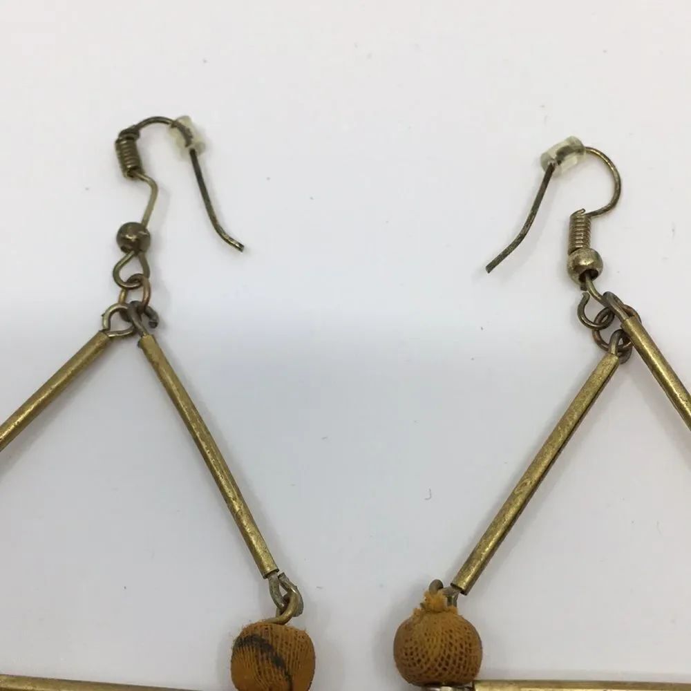 Indian Dangly Triangle Boho Earrings Made of recycled Saris! - Picture 6 of 11